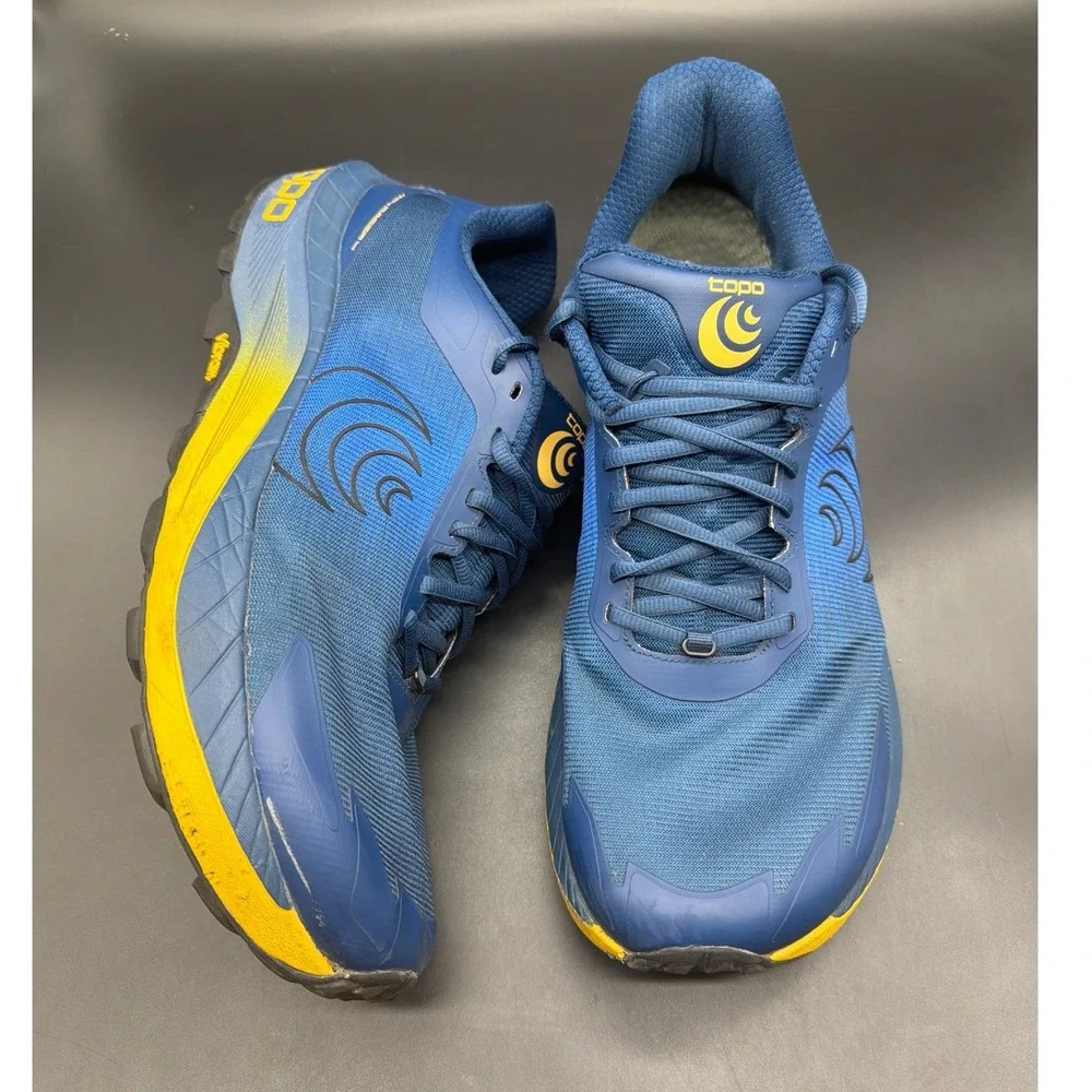 Topo Athletic MTN Racer 4 Mens Navy Orange Trail Running Shoes Vibram Size 13